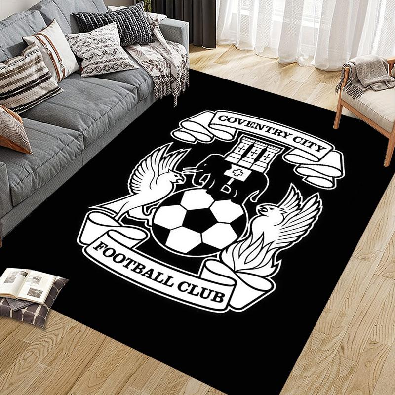 Coventry City FC Flannel Printed Carpet, Home Sofa Decoration for Living Room & Bedroom, Non‑Slip Play Flannel Floor Mat for Game Room