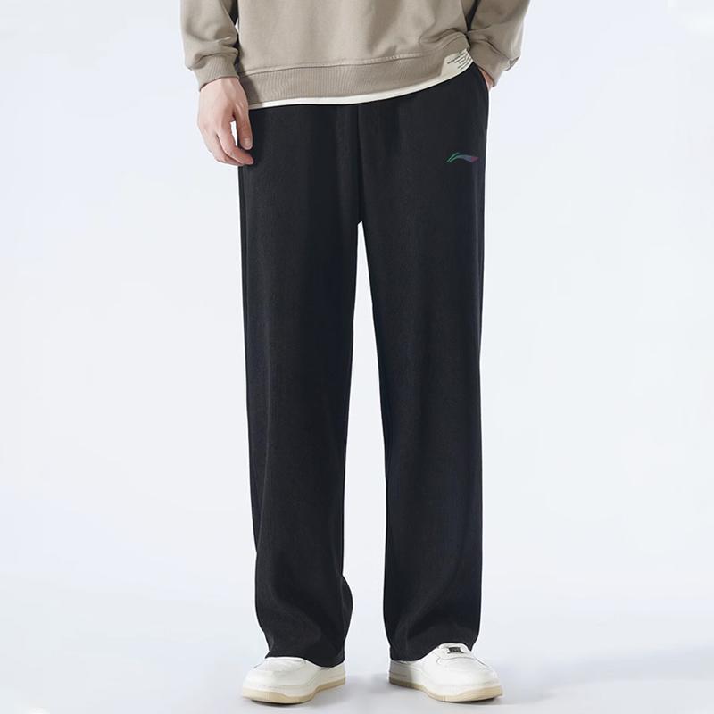 Li-Ning Breathable Straight Leg Loose Knit Running Pants Men Bottoms Black AKLT551-1