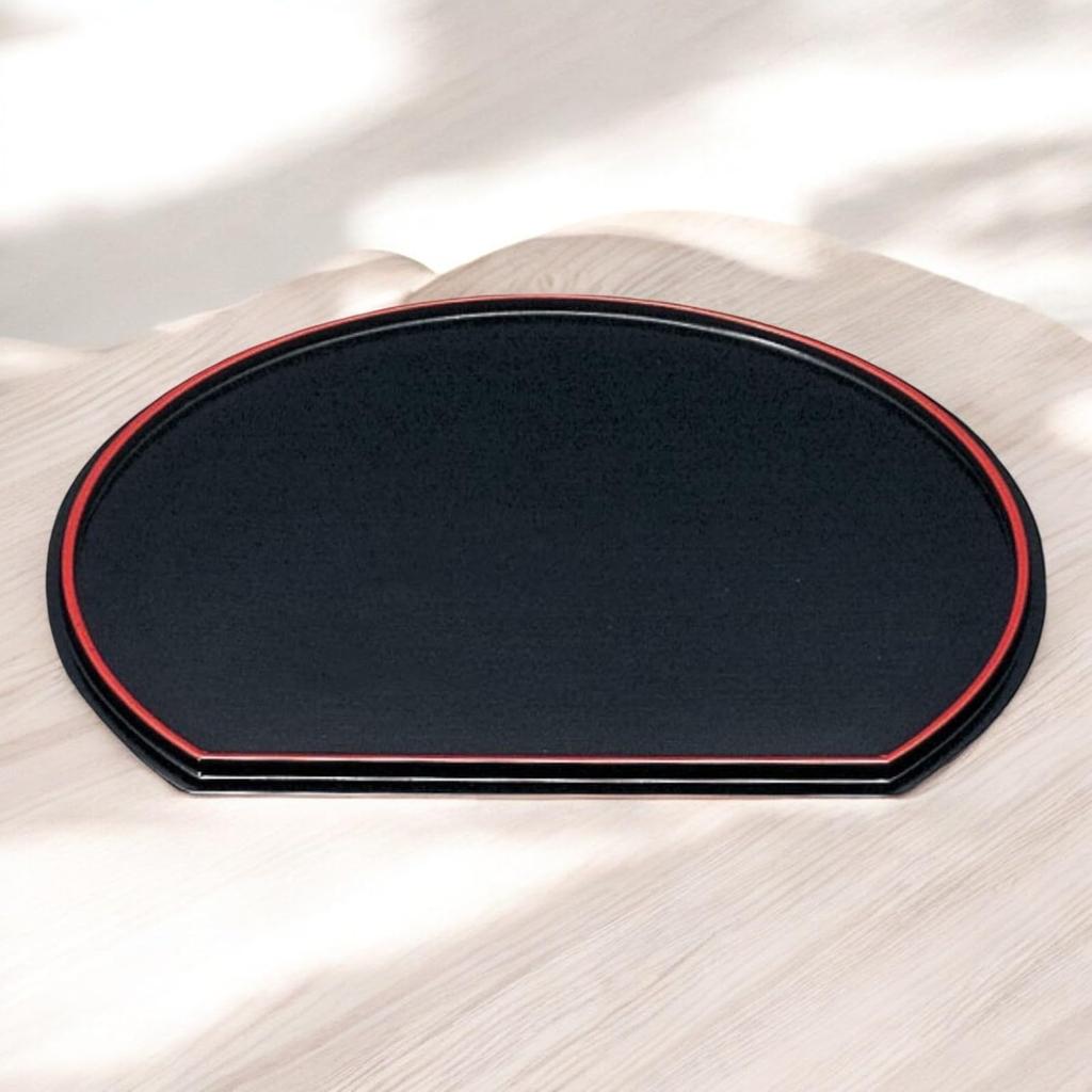 45cm Tray In Black with Lacquerware Made In Japan J-kitchens Double-Sided Half-Moon (Tray) Red/Pear-Glazed Texture, (ABS Resin),
