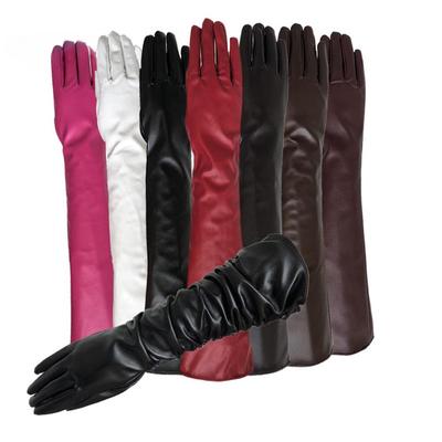 Fashion Lady Volltonfarbe Kunstleder Vollfinger-Langarmhandschuhe Bühnenhandschuhe