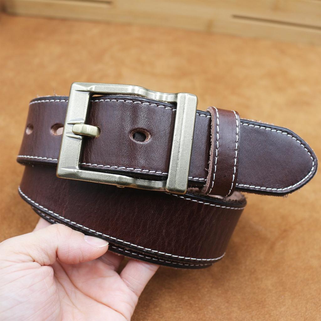 Retro 100% Top Layer Cowhide Hand-sewn Belt Washing Leather Business Casual Belt Creative Design Trendy Men