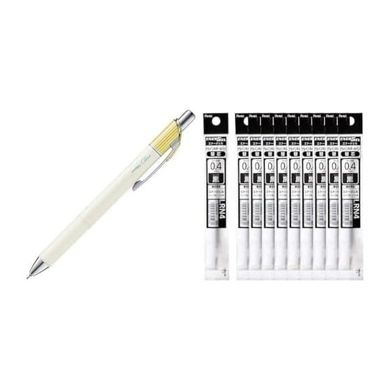 Pentel EnerGel Clena Gel Pen BLN74LG-A 04 Mimosa Yellow, 10 Pens; EnerGel 0.4mm XLRN4-A Black Ink Refills, 10 Count