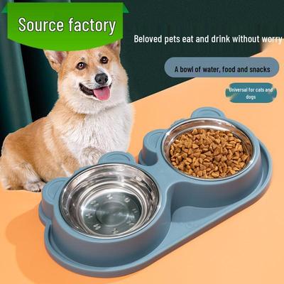 Conjunto Tigela de Água Anti-Derrapante para Cães e Gatos - Tigela Dupla de Aço Inoxidável para Animais de Estimação Pequenos/Médios