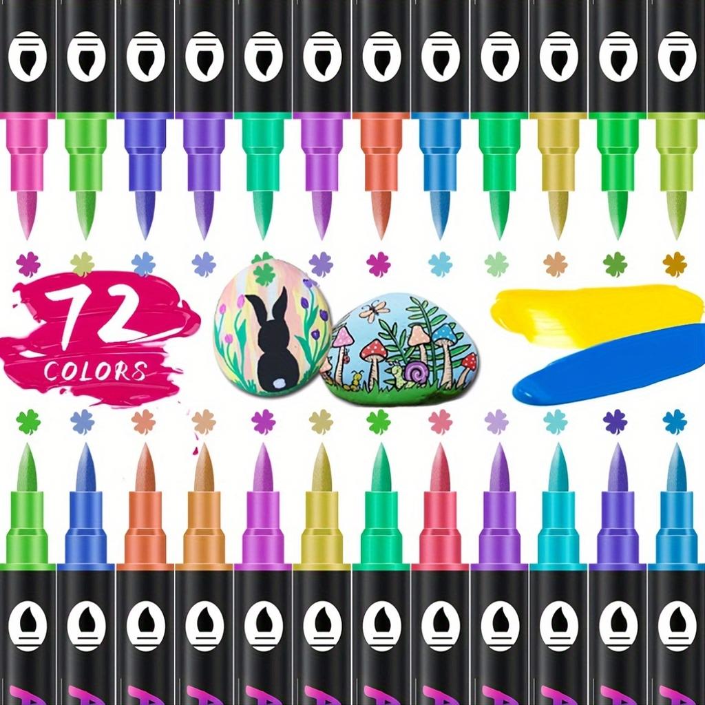 36pcs(72Colors) Dual Ended Two-Tone Acrylic Markers – No Bleeding, Water-Based, Ideal for Rock, Canvas, Wood, Ceramic, Glass