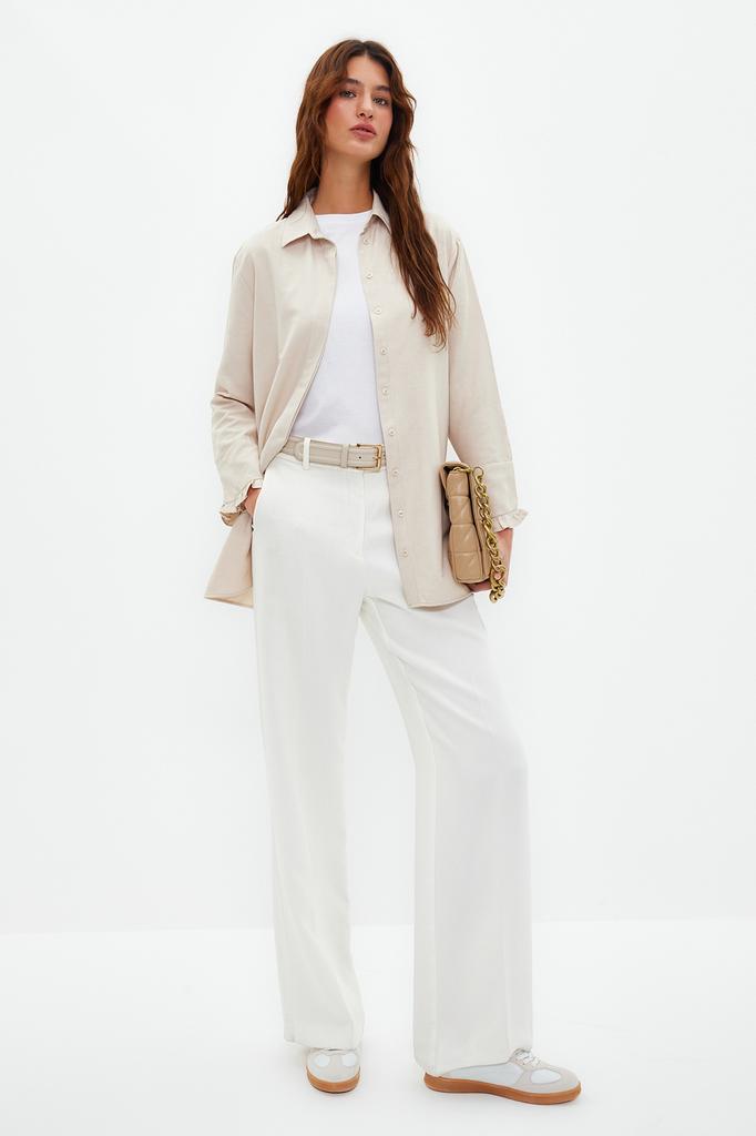 Damenmode-Hemd, Hemdkragen, langer Steinkragen, detailliertes, gewebtes Baumwollhemd