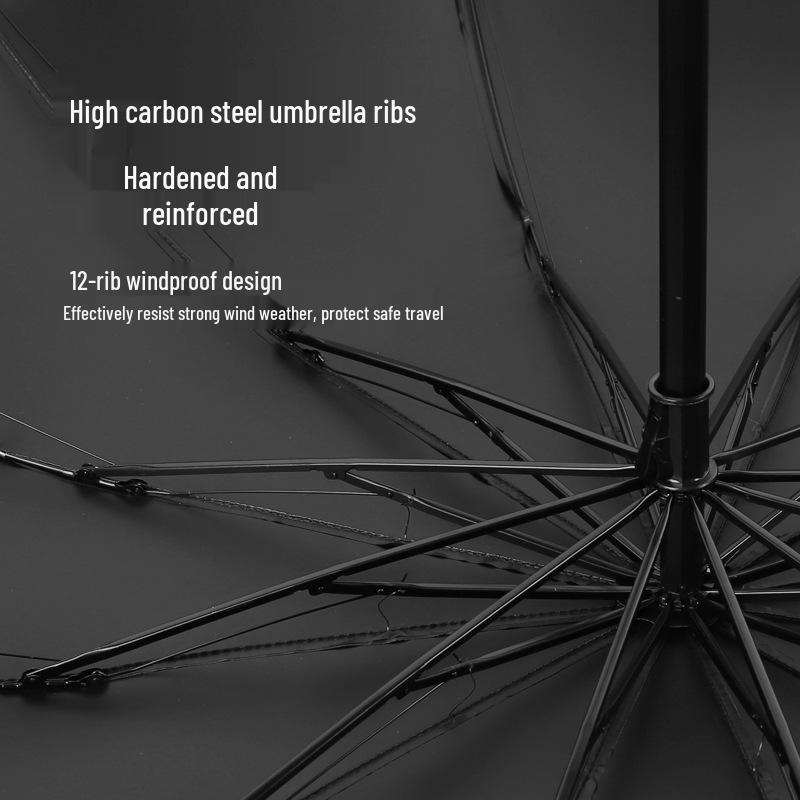 Extra Großer Verstärkter Sturmfester Faltbarer Regenschirm für Sonne und Regen - Schwarzkleber 3-Personen Studentenmodell