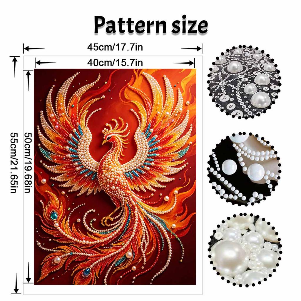 5D DIY Pearl Diamond Painting Kit Majestic Phoenix Full Drill Embroidery Mosaic Art Home Wall Decor Gift