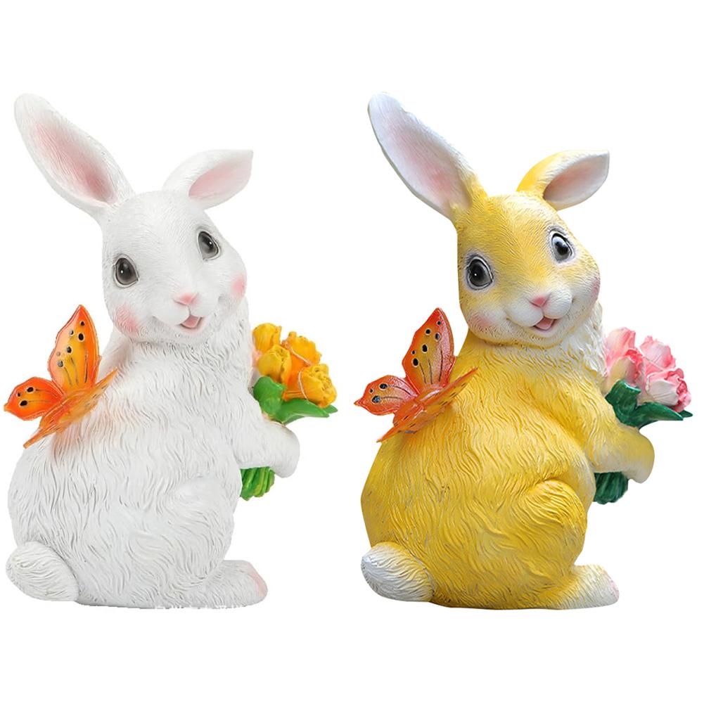 Solar Rabbit Statue Light Cute Bunny Statue Easter Rabbit Sculpture Bunny LED Garden Light for Spring Home Decor