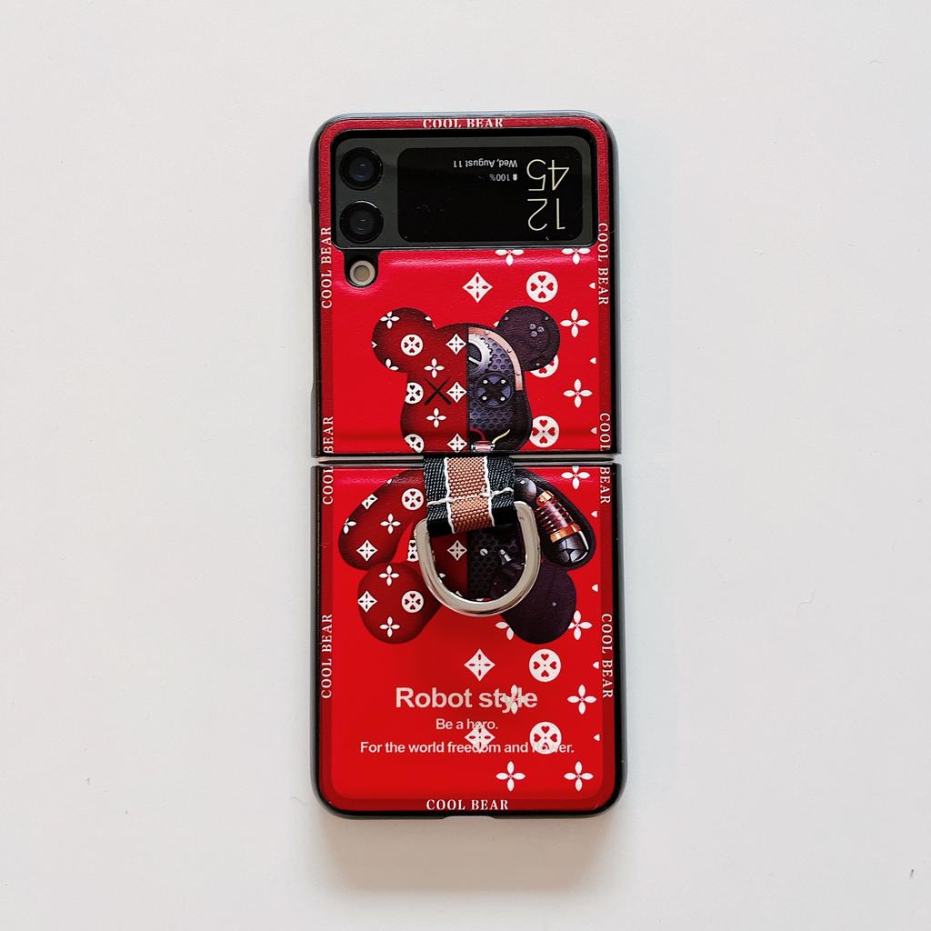 Suitable for Samsung ZFlip45G Version Leather Fingerprint Ring Mobile Phone Case Violent Bear Folding Screen Anti Fall Protection Case Anti Slip
