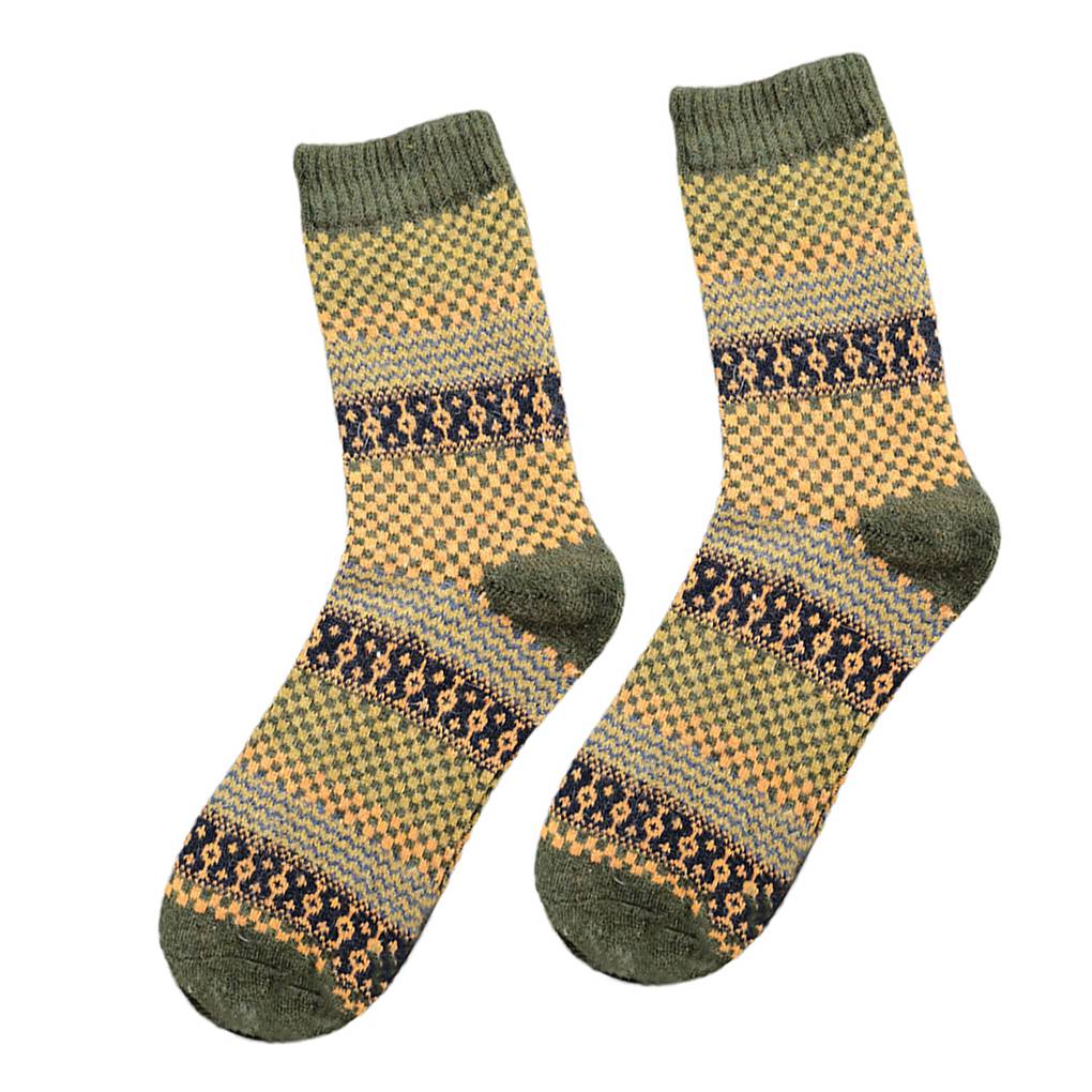 Winter Square Block Crew Length Square Block Wool Breathable Men Socks Vintage Ethnic Style Moisture Wicking