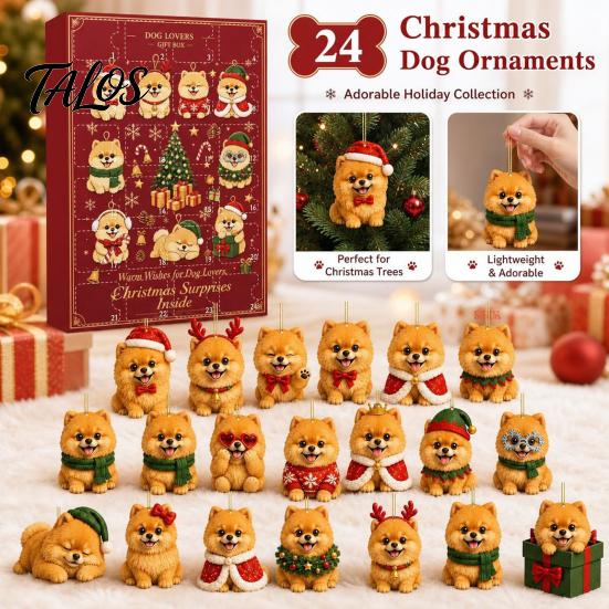 24 Day Countdown Calendar Pomeranian Christmas Countdown, 24-Day Advent with 2D Acrylic Tabletop Ornaments Dog Ornaments, Tree Hanging Decor, Gift for