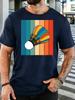 Vintage Rainbow Strip Color Badminton Shuttlecock Graphic Unisexs Cotton Crew Neck Tee Short Sleeve Loose Sports Casual Daily Top