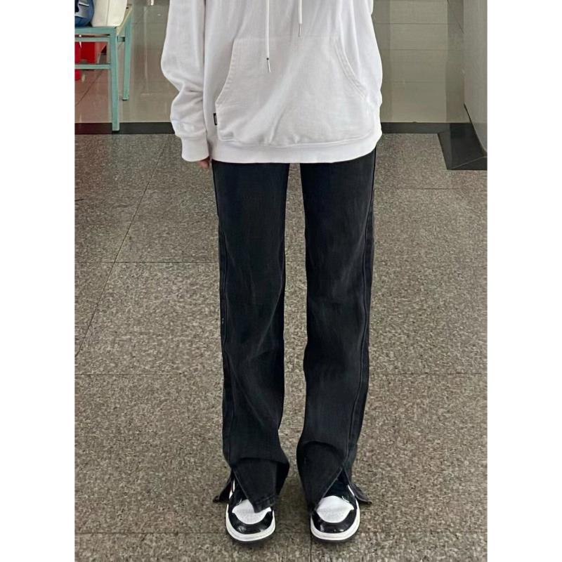 

Женские джинсы с разрезом и высокой посадкой: XS Длина до пола, прямой крой для удлиняющего силуэта - Идеально для весны и осени. L for 109-118 jin