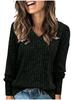 2026 Autumn/Winter Women's Cotton Ribbed V-Neck Knit Top - Long Sleeve, Solid Color, European American Fashion Style