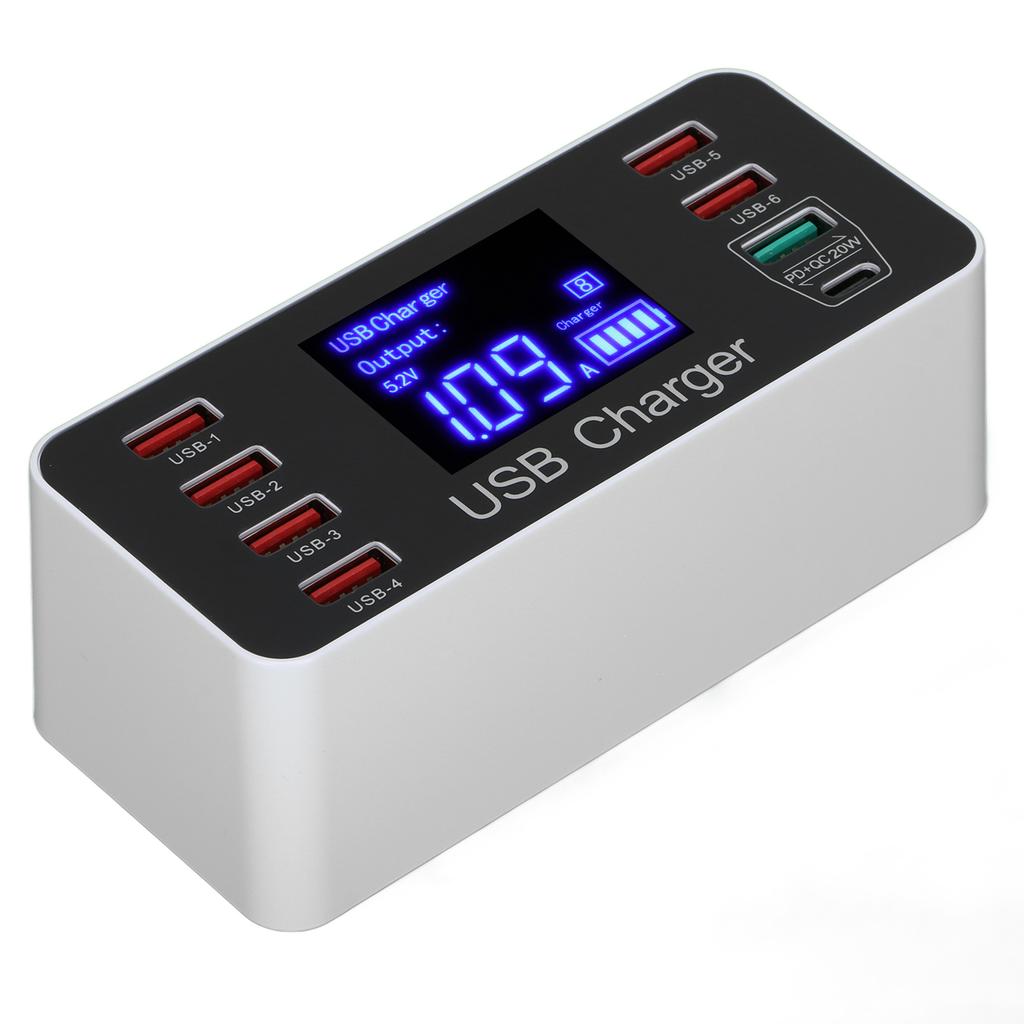 40W USB Phone Charger with 8 Ports Portable QC3.0 USB C Type C Fast Charger for Traveling