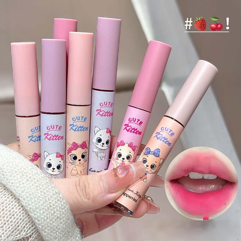 4-Pack Pink Cat Mist Lip Mud Set Nude Matte Lip Makeup Silky Texture Easy to Color Lip Glaze Lipstick