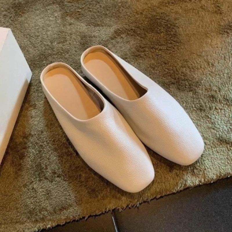 Fashion Baotou Half Slippers Women Summer Outside Wear Square Toe Mid-mouth Soft Soft Slip Non-slip Slip-on Flat Shoes