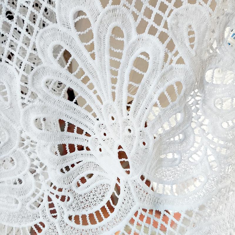 Водорастворимая кружевная ткань, полностью вышитая, вышивальная ткань из молочного шелка, трехмерная ажурная, узор «хвост павлина» белый