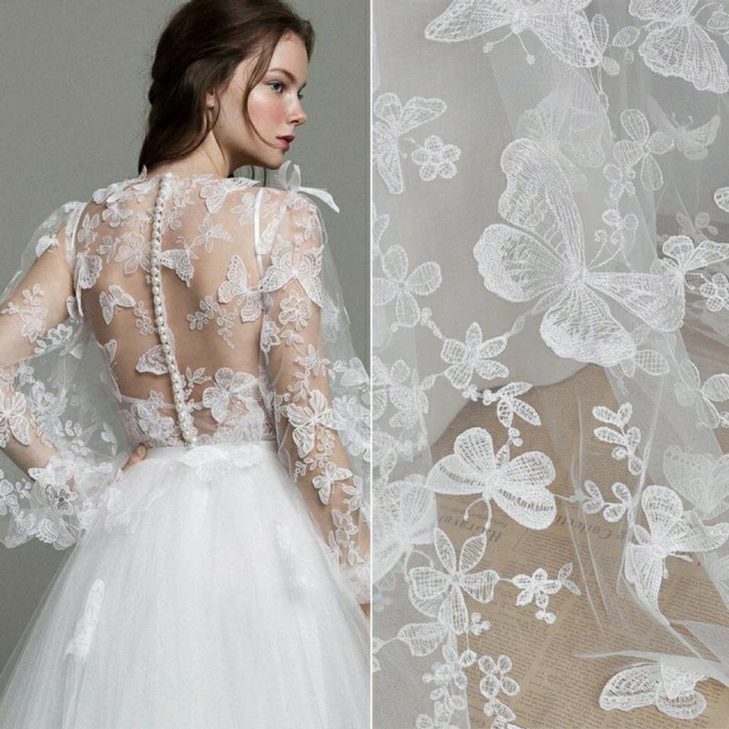 Three-Dimensional Butterfly Flower Embroidery Mesh Fabric Clothing Lace Fabric Wedding Dress Skirt Embroidery Veil Curtain