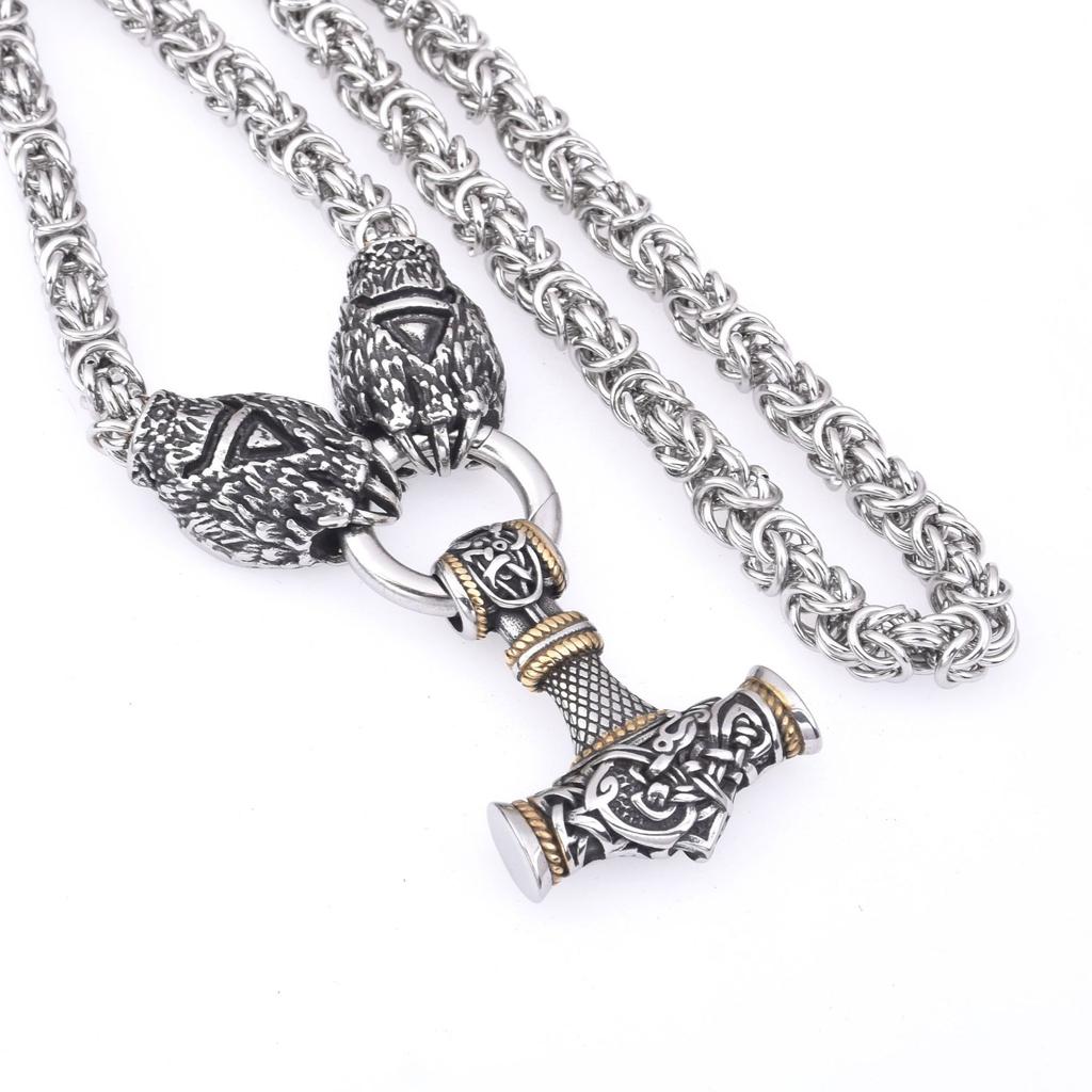 New Stainless Steel Viking Thor 'S Hammer Pendant Necklace Stainless Steel Wolf Claw Men 'S Necklace 
