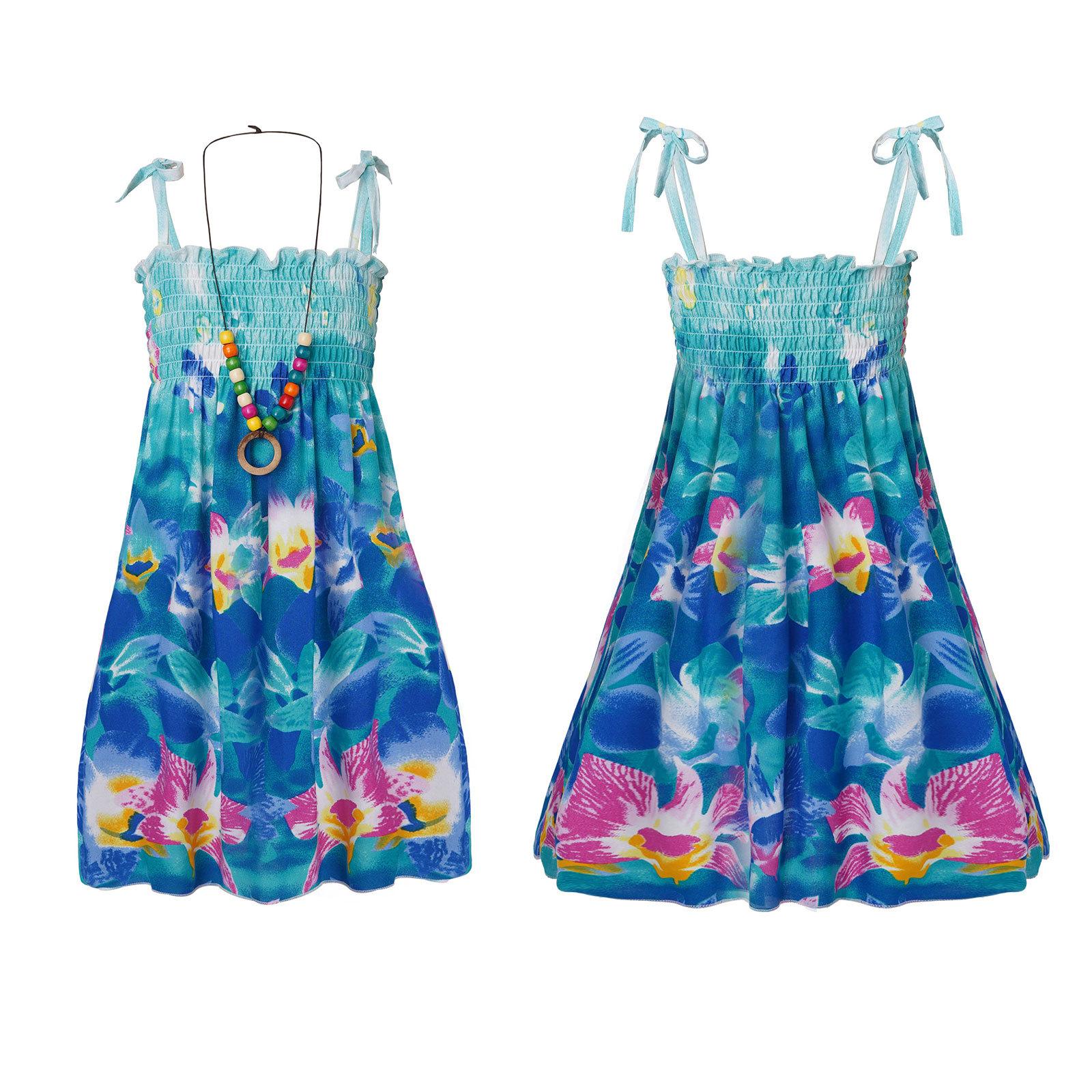 Sommer Mädchen Bohemian Kleider Schulterfrei Floral Ärmellos Strand Cami Kleid mit Halskette 3-4 Years