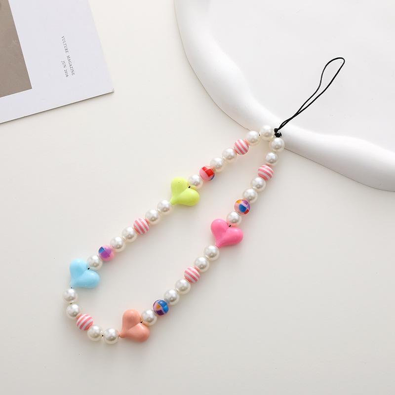 New Heart-Shaped Beaded Phone Chain, Wooden Heart Accessory, Anti-Drop and Anti-Loss Phone Case Pendant, Wristband