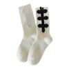 Womens Casual Crew Socks, Chinese Style Cheongsam Buckle Design Ladies Socks Solid Color Cotton Calf Socks