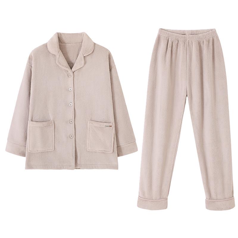 Women's Winter Flannel Pajama Set - Lapel Collar, Long Sleeve, Long Pants, Casual, Warm, For Home or Outings