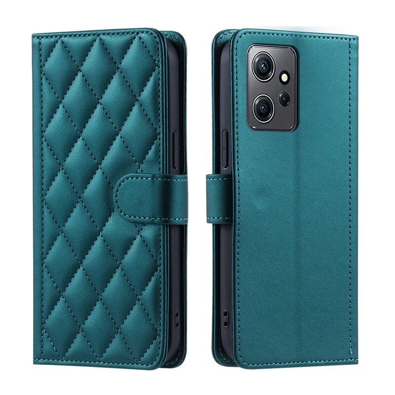 Fashion Checkered  Hand Strap Leather Case Bag for Xiaomi 13T Redmi Note12 Pro Note11Pro 10 9 8 Pro 12c 13c Card Slots Wallet Protection Case
