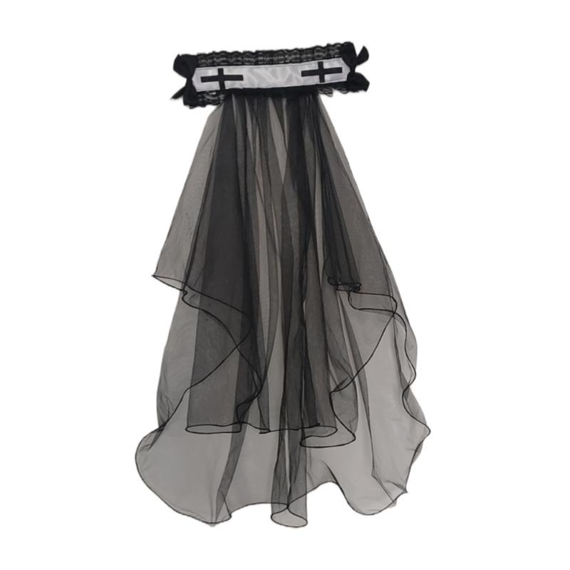 

Classical Black Veil with Hairclip Elegant Church Veil Cosplay Costume Headwear for Special Occasion Halloween 1