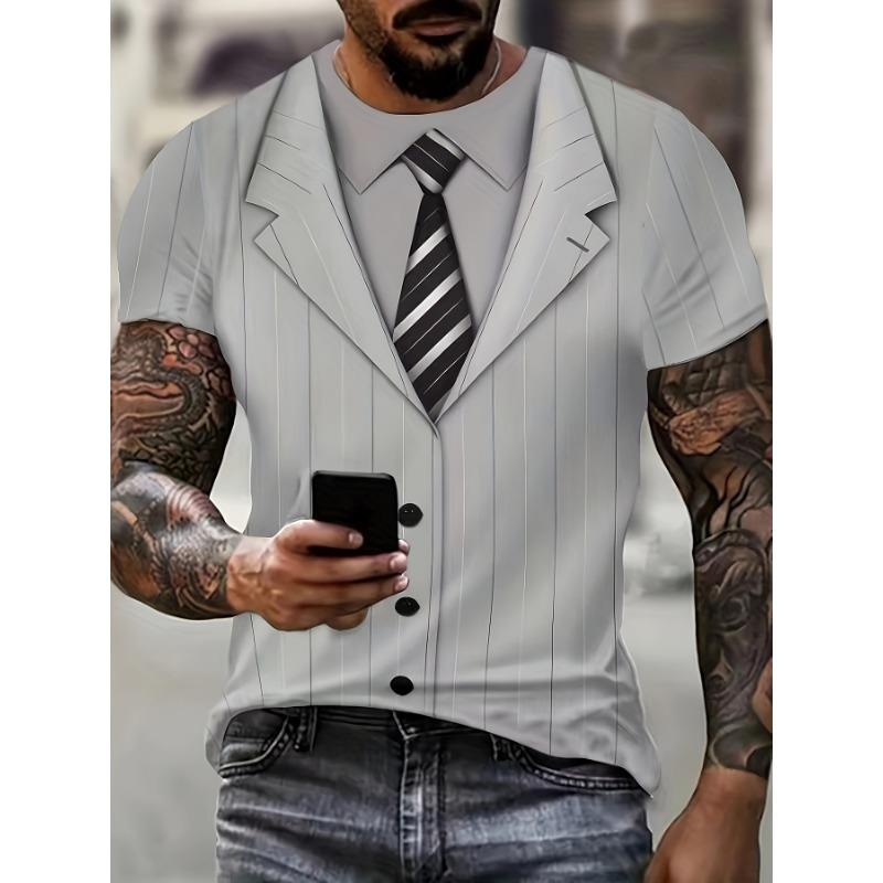 Men s Funny Tuxedo T-Shirt Creative 3D Suit Tie Vest Graphic Printed Casual Short Sleeve O-Neck Pullover Top Fashion Male Tees Men s Clothing S серый