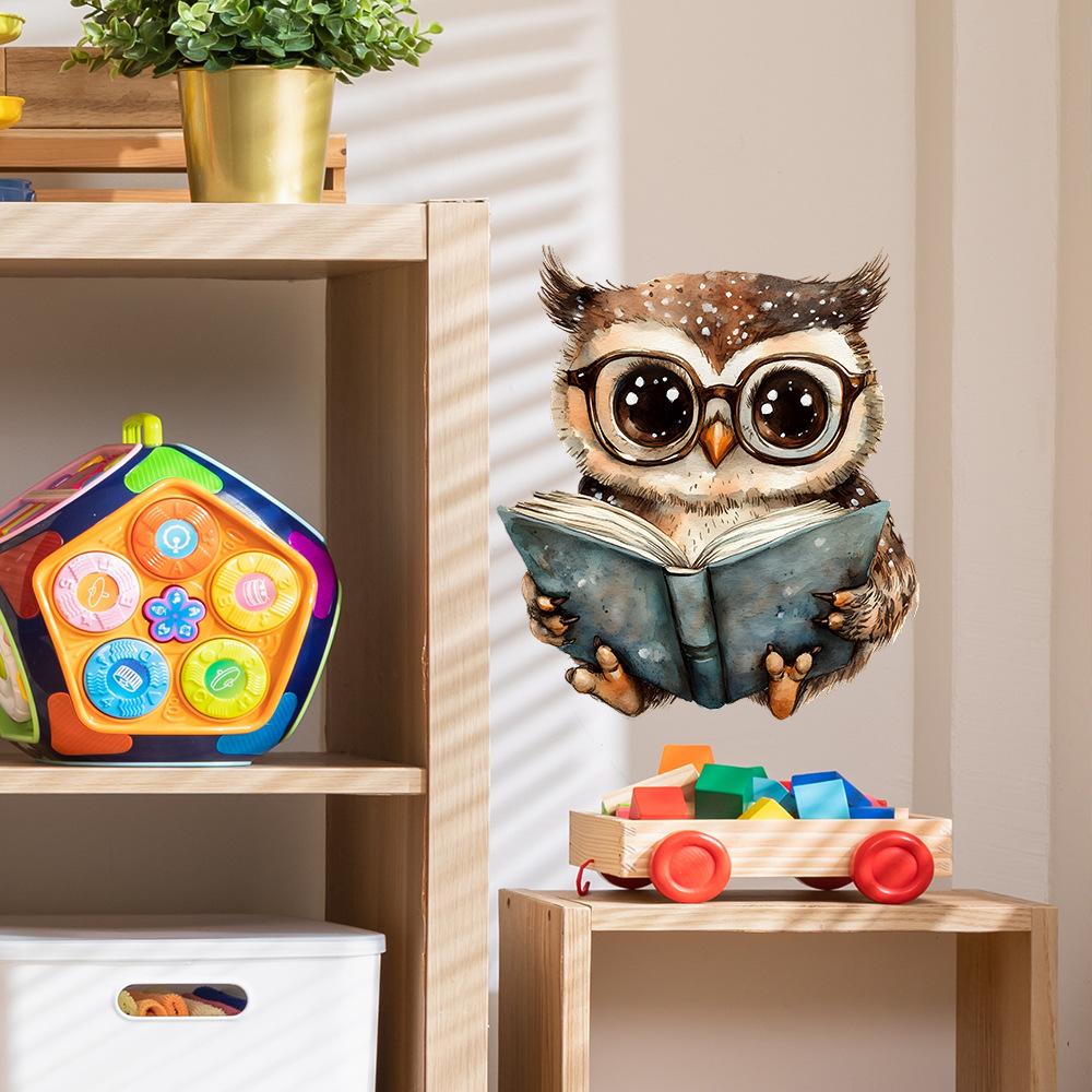 Cartoon Carefully Read The Book Owls Bedroom Study Home Background Decoration Wall Stickers