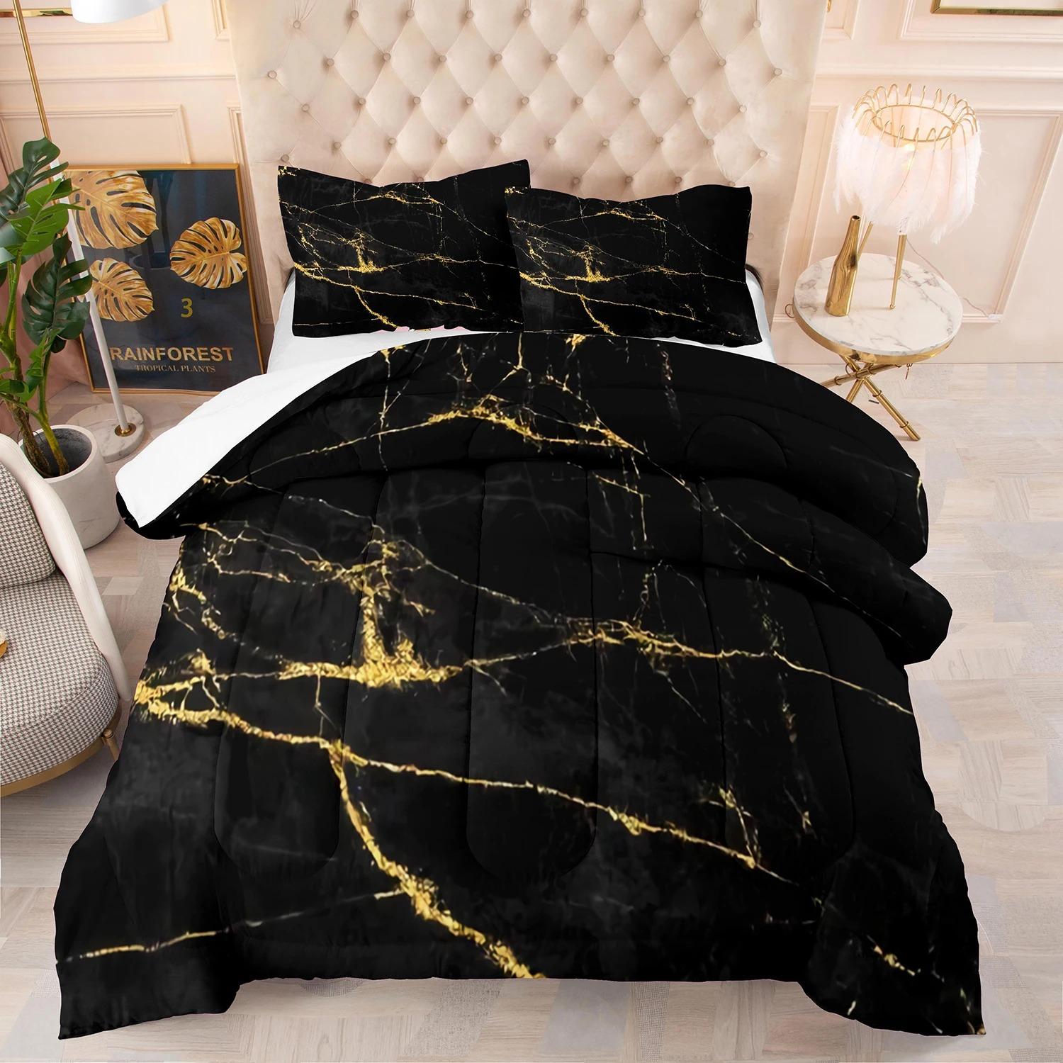 

Пододеяльник с абстрактным черным золотом и мрамором, наволочки, комплект постельного белья Twin Queen King 200x200, роскошный скандинавский дизайнер 70x133cm 2pcs