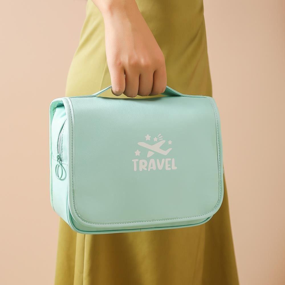 

Сумка для макияжа с буквенным принтом, сумка для хранения, дорожная сумка для мытья, портативная косметичка с крючком из искусственной кожи, уличная косметичка