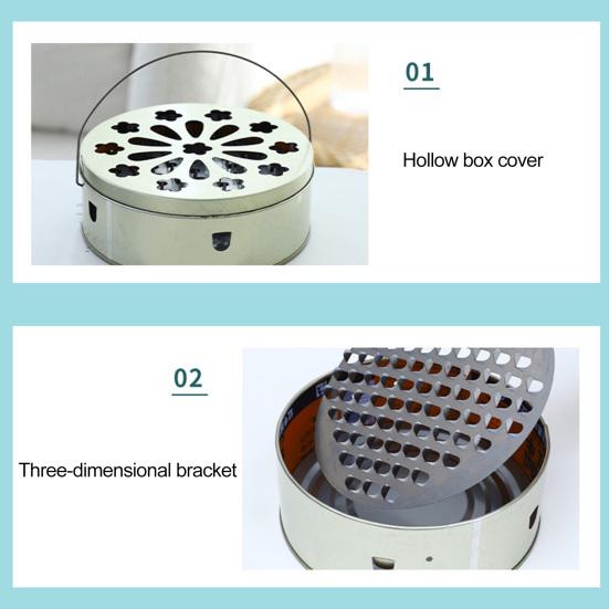 Mosquito Coil Box Hangable Leaky Lid Stainless Handle Design Open Flame Proof Fly Repellent Large Capacity Anti-scalding Incense Household Supplies