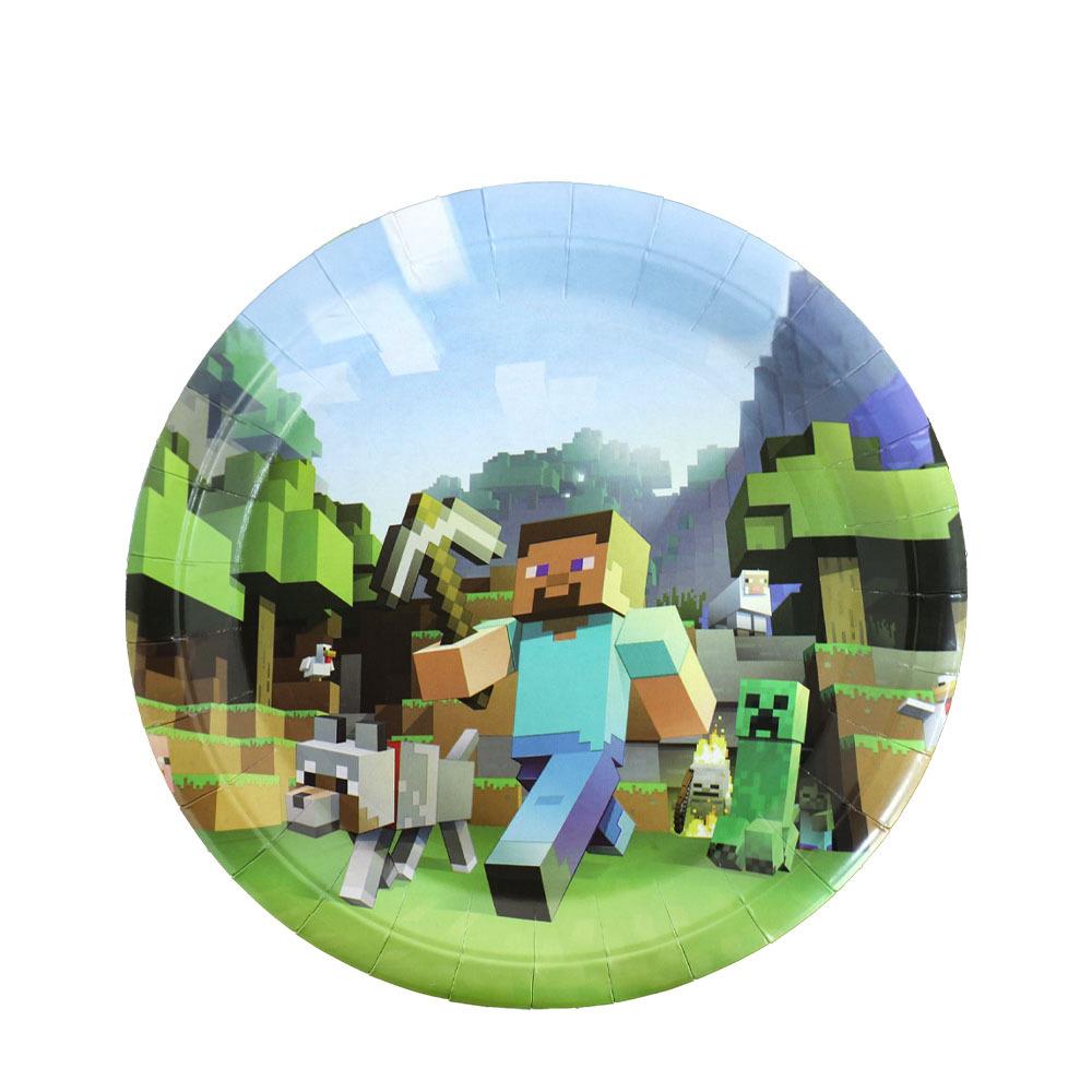 Minecraft Birthday Party Supplies Disposable Cutlery Paper Plates Paper Cups Paper Tissue Boy Decoration Children'S Fun