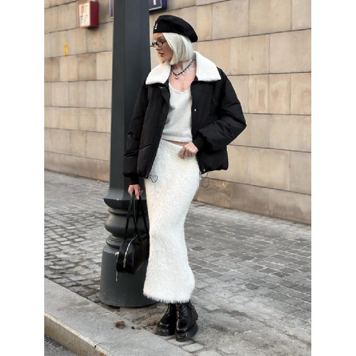 Autumn Winter New Women's High Waisted Slim Fit Knit Maxi Skirt Warm Windproof Trendy Long Skirt For Cold Weather