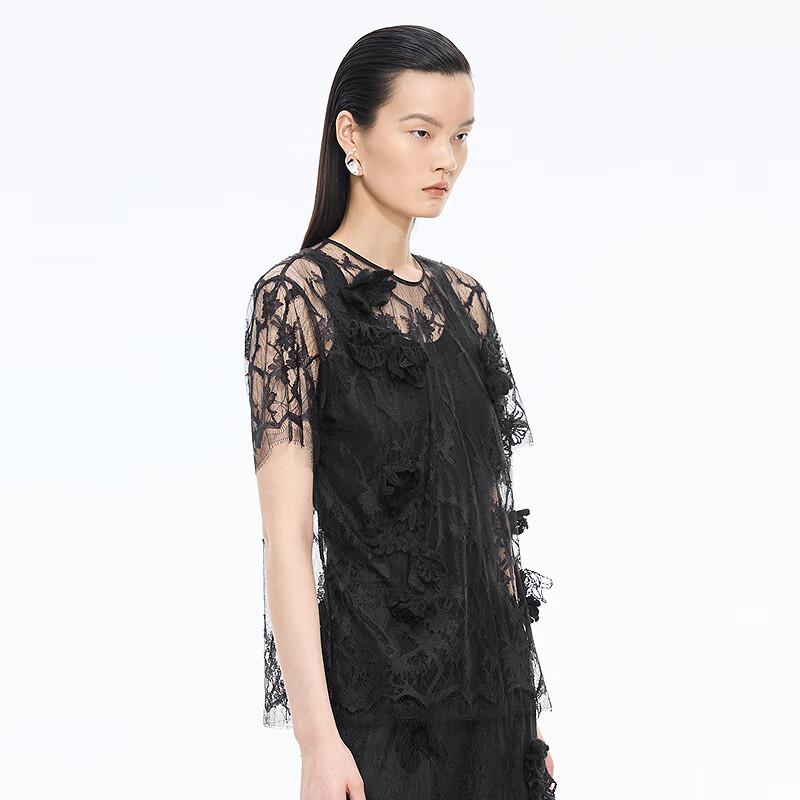 JNBY 2025 Autumn Round Neck Short Sleeve Loose Shirt