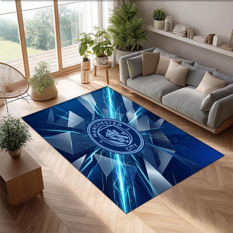 Manchester City Printed Flannel Area Rug Non Slip Soft Polyester Floor Carpet Indoor Decor Mat for Bedroom Living Room Sofa