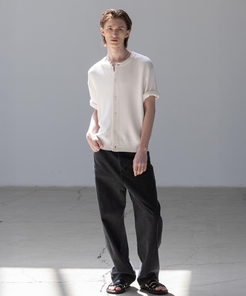 Dekkoloso Panel Rib Short Sleeve Summer Round Cardigan [White]