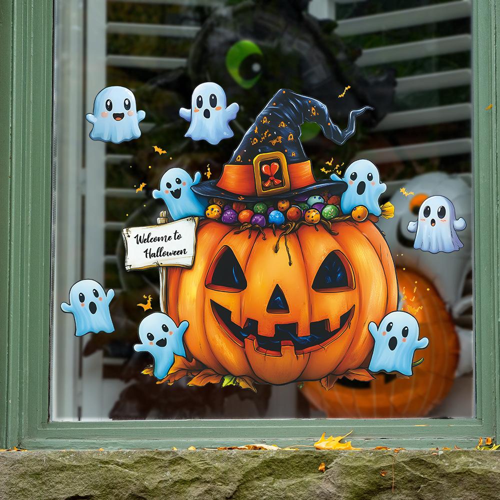 Halloween Cartoon Little Ghost Pumpkin Glass Window Home Holiday Decoration Sticker Self Adhesive