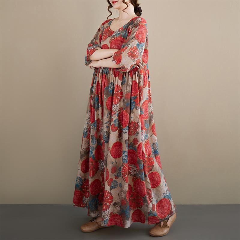 DIMANAF New 2026 Summer Beach Long Dress Women Plus Size Vintage Lady Loose Oversize Maxi Floral Print Cotton