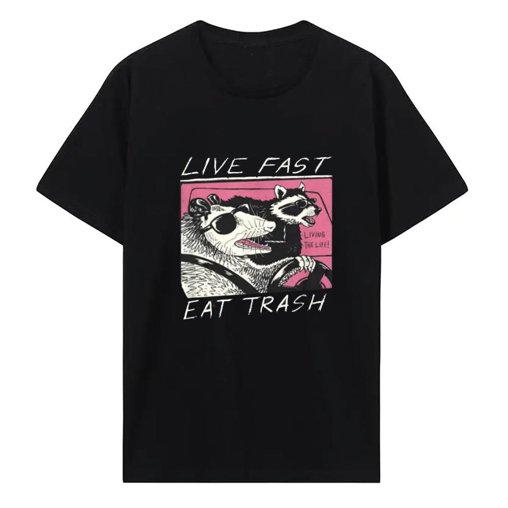 Mode Rolig Opossum Tvättbjörn Lev Snabbt Ät Skräp Gatukatter Gänget T-shirt Fantastisk Kvalitet Topp Vardaglig Hip Hop T-shirts 62483