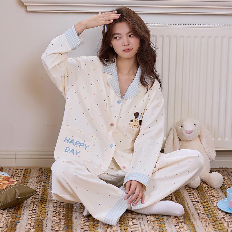 

Женский пижамный комплект с длинным рукавом на весну/осень 2025 года - Повседневная, свободная и милая пижама-двойка. Double Extra Large