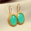 Exquisite Gold Color Round Green Stone Carving Dangle Earrings for Women Jewelry