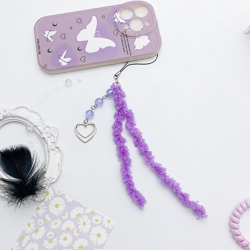 Sweet Heart Butterfly Bead Phone Charm Straps Car Key Hangings Pendants Fashion Bag Decoration Lanyard Purse Accessories