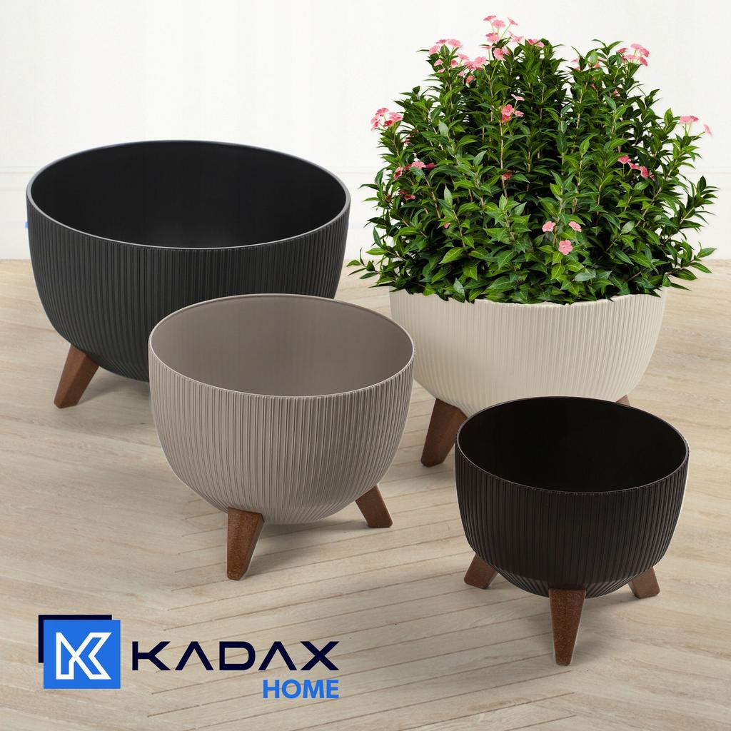 KADAX Blumentopf Übertopf mit Füßen Einsatz Pflanzgefäß 24cm Beige Schale Rund