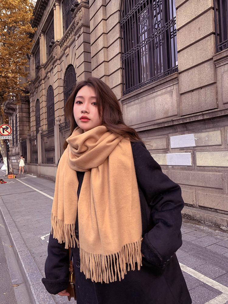 Women's Imitation Cashmere Winter Scarf - Thick Solid Color, Versatile Men's Shawl, Cashmere Wool Blend