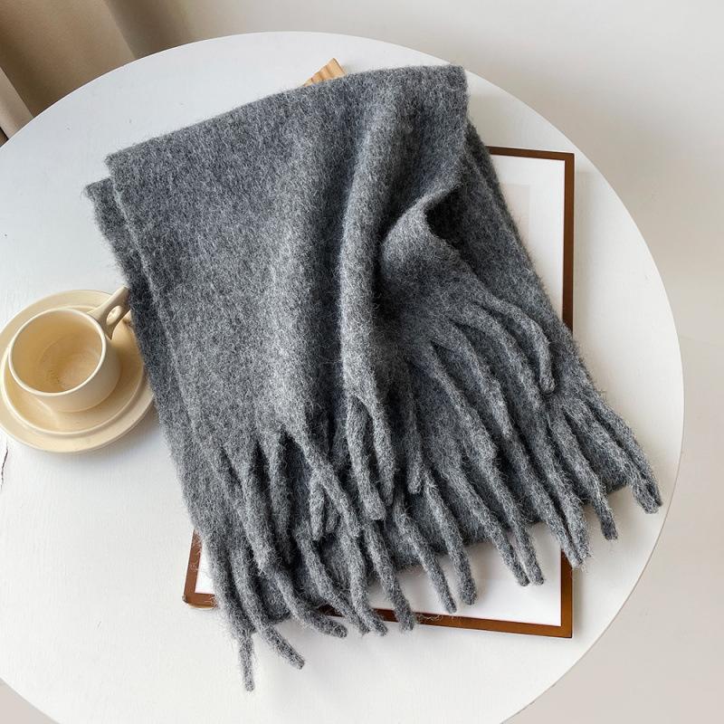 Korean Version Stylish Solid Scarf Women Men Autumn Winter Wool Blend Soft Pulled Mufller Female Male Versatile Pink Shawl Girl