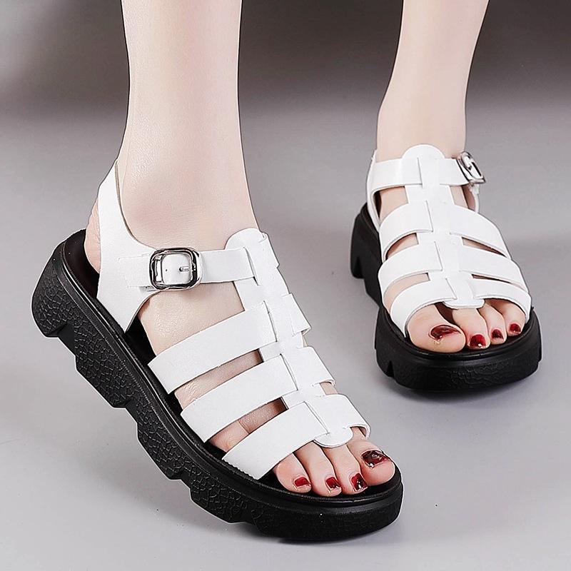 22 new soft-sided leather comfortable sandals spring summer muffin platform casual sandals